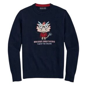 Brooks Brothers Women Lunar New Year Dragon Merino Wool Navy Blue Sweater Small